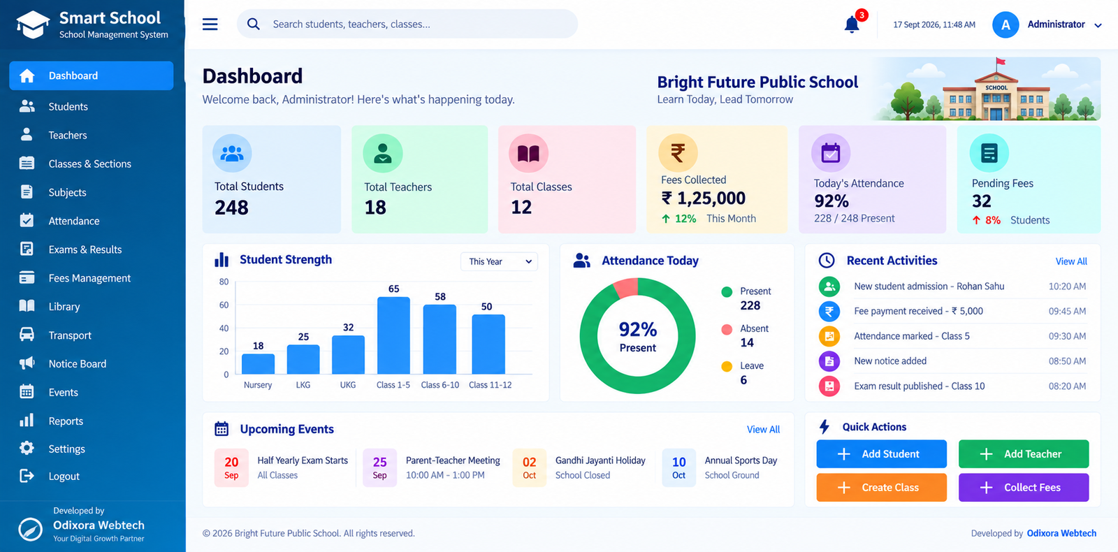 School Management ERP dashboard demo